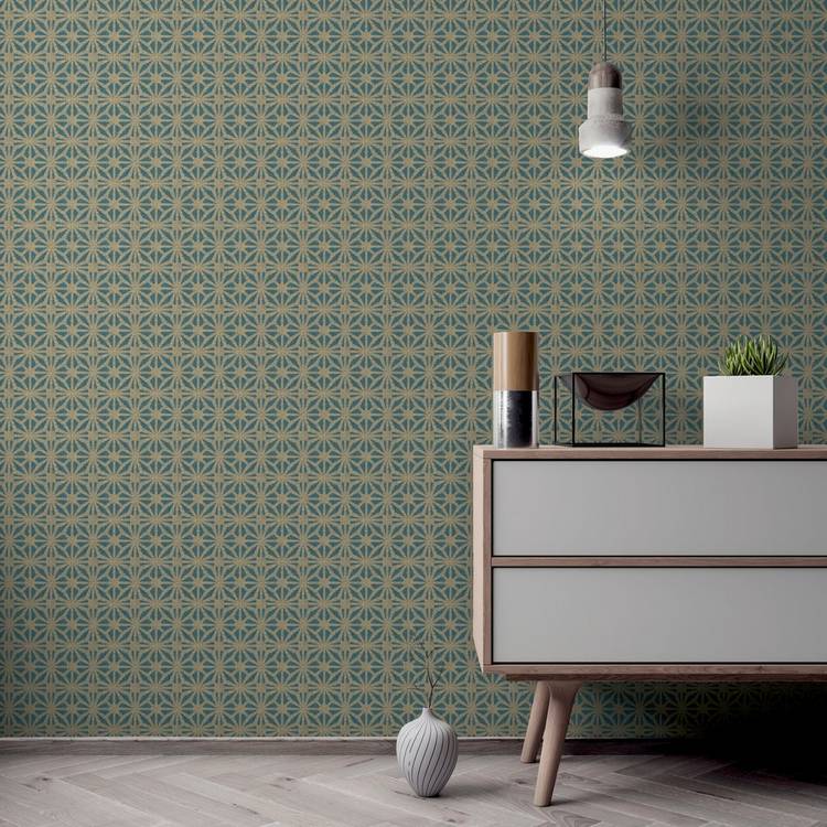 Arthouse Moorish Mosaic wallpaper teal gold (British brand)