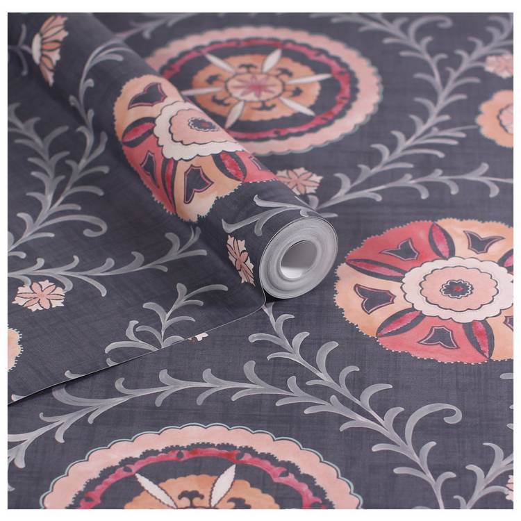 Esselle Home Nahlia Trail Navy Blue wallpaper with Moroccan patterns (British brand)