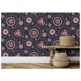Esselle Home Nahlia Trail Navy Blue wallpaper with Moroccan patterns (British brand)