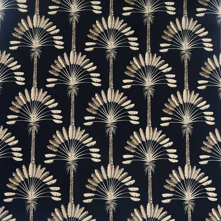 Arthouse Palm Palace black wallpaper with gold palms roll (British brand)
