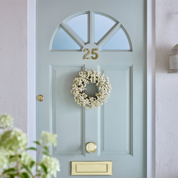 Home faux mini linium wreath white flowers H30.5cm, imported from the UK