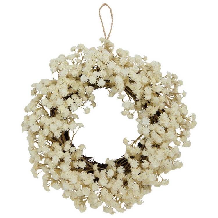 Home faux mini linium wreath white flowers H30.5cm, imported from the UK