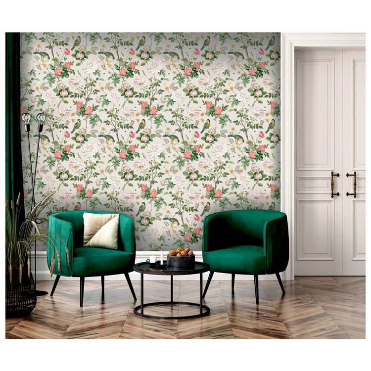 RHS Birdsong N Blooms cream wallpaper 50cm x 10m, UK version