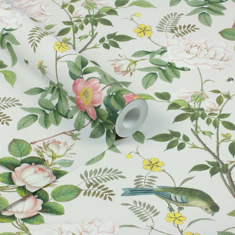 RHS Birdsong N Blooms cream wallpaper 50cm x 10m, UK version
