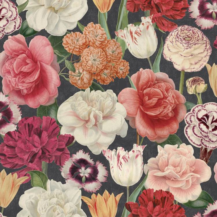RHS Blooming Bouquet black wallpaper 50cm x 10m - British product
