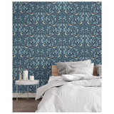 RHS Woodland Songbirds Navy wallpaper roll, imported from the UK