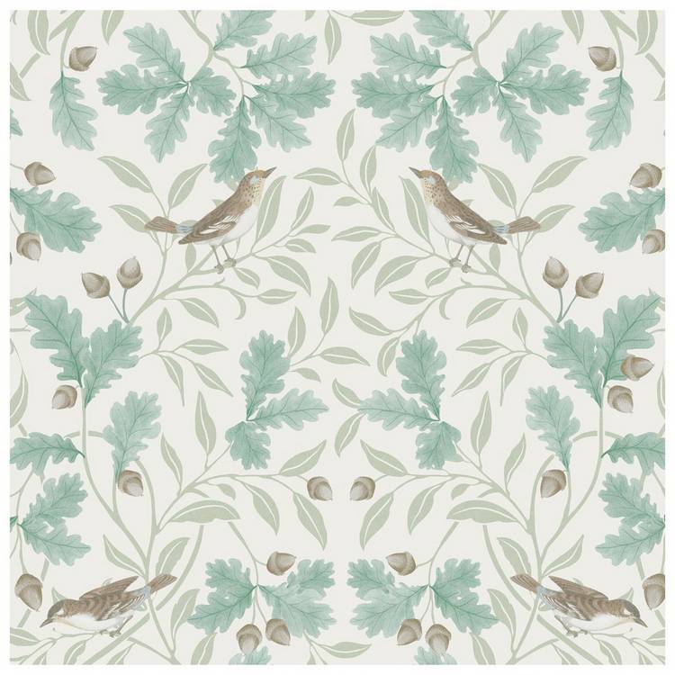 RHS Woodland Songbirds Sage wallpaper roll - British product