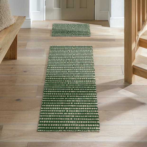 Habitat green dot stripe runner mat set 150x57cm, UK version
