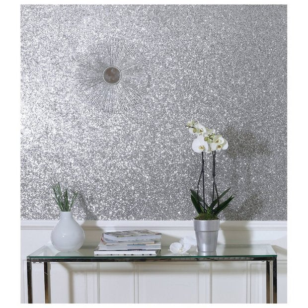 Arthouse Sequin Sparkle Silver Wallpaper, UK version