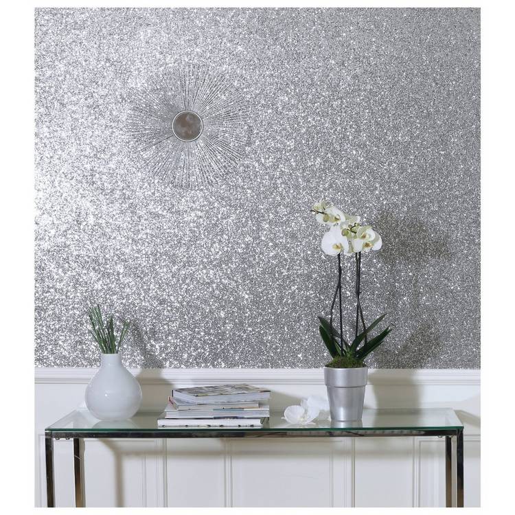 Arthouse Sequin Sparkle Silver Wallpaper, UK version