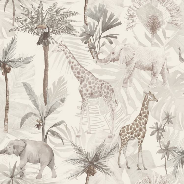 Arthouse Serengeti Animals Neutral wallpaper roll 53cm x 10.05m (British brand)