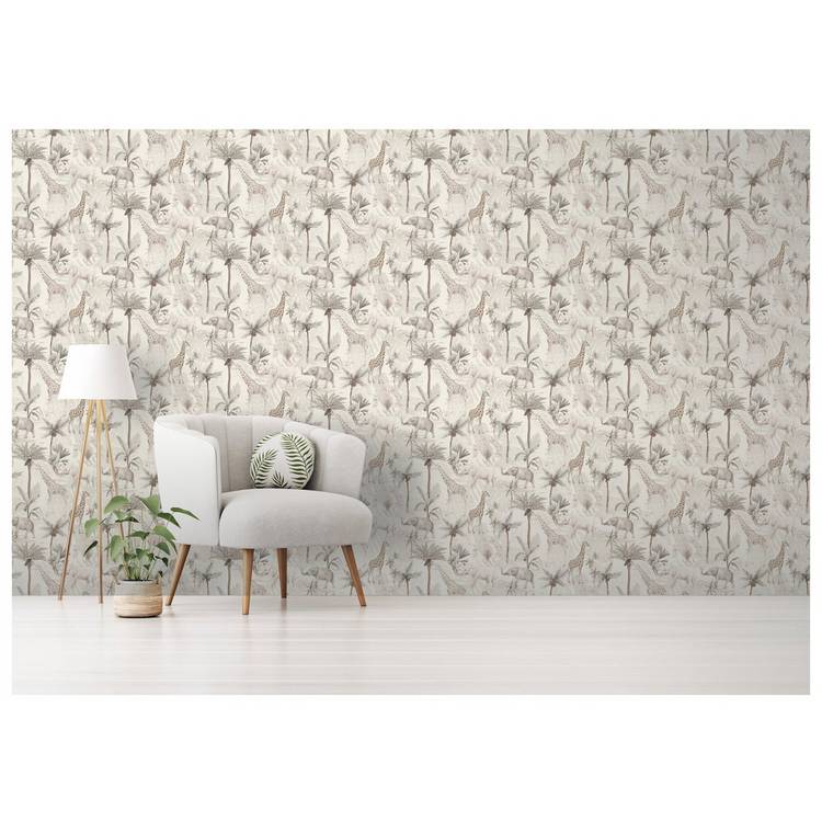 Arthouse Serengeti Animals Neutral wallpaper roll 53cm x 10.05m (British brand)