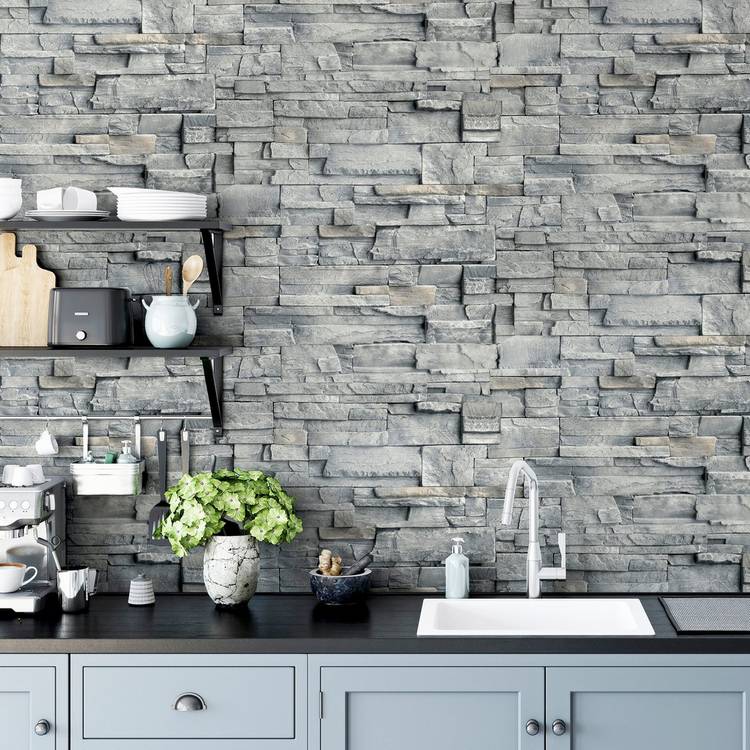 Arthouse Slate Wall grey tile wallpaper, UK version