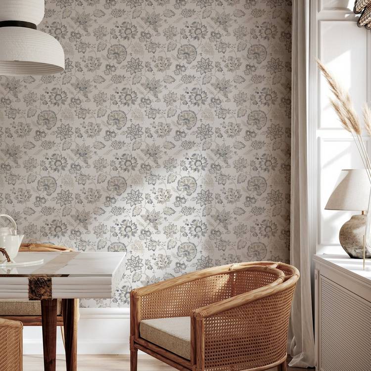 Arthouse soft grey jacobean trail wallpaper, imported from the UK