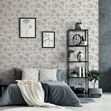 Arthouse soft grey jacobean trail wallpaper, imported from the UK