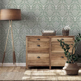 Arthouse Stag Damask Sage Green wallpaper, UK version