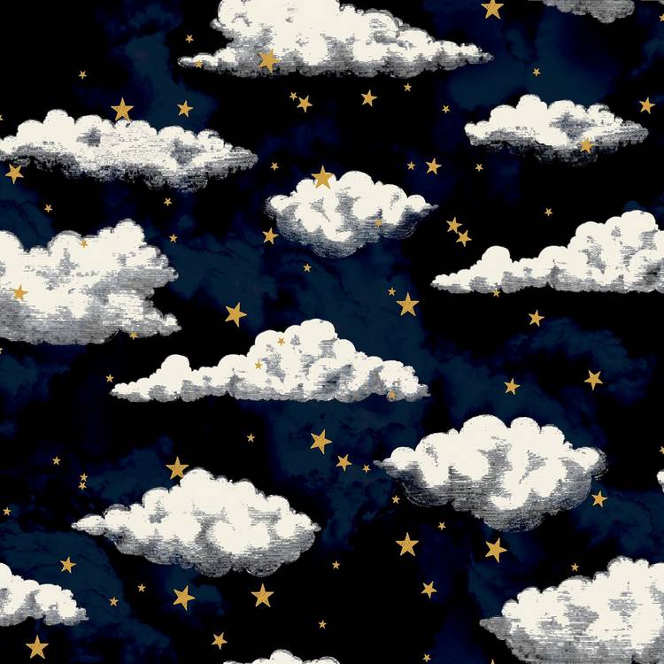 Arthouse stars and clouds navy wallpaper roll, imported from the UK