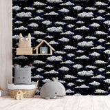 Arthouse stars and clouds navy wallpaper roll, imported from the UK