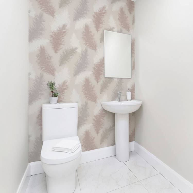 Arthouse feather blush pink wallpaper 10m roll (British brand)