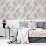 Arthouse feather blush pink wallpaper 10m roll (British brand)