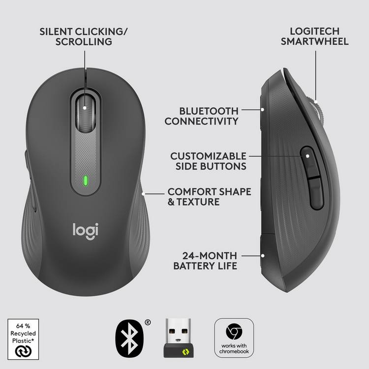Logitech M650 wireless mouse black, imported from the UK