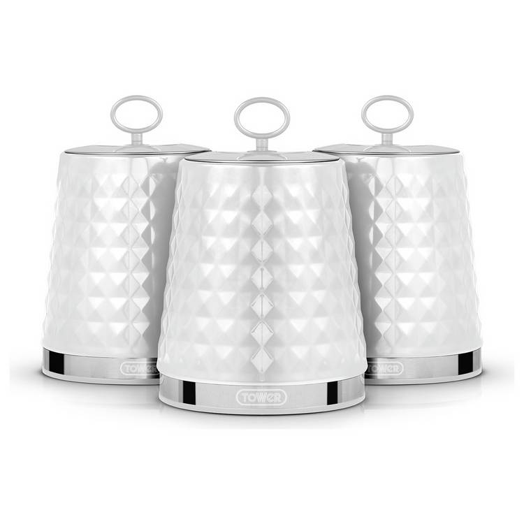 Tower canisters white set of 3 (British brand)