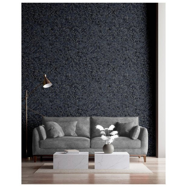 Arthouse navy silver textured marble wallpaper - British product