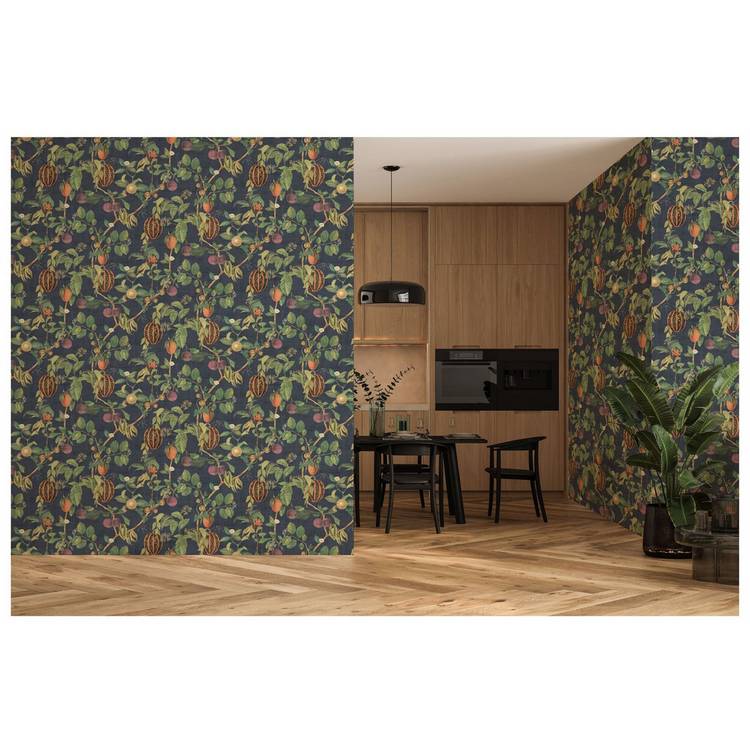 Esselle Home Tropic House navy wallpaper roll - UK version