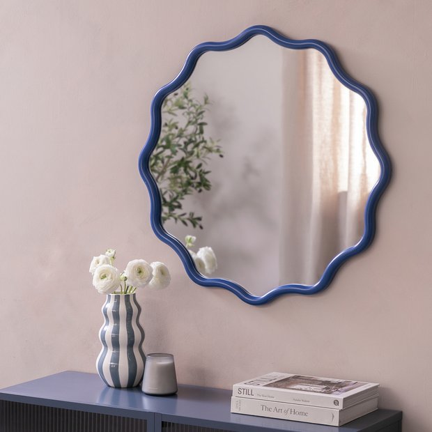 Habitat blue wavy round wall mirror 72cm (British brand)