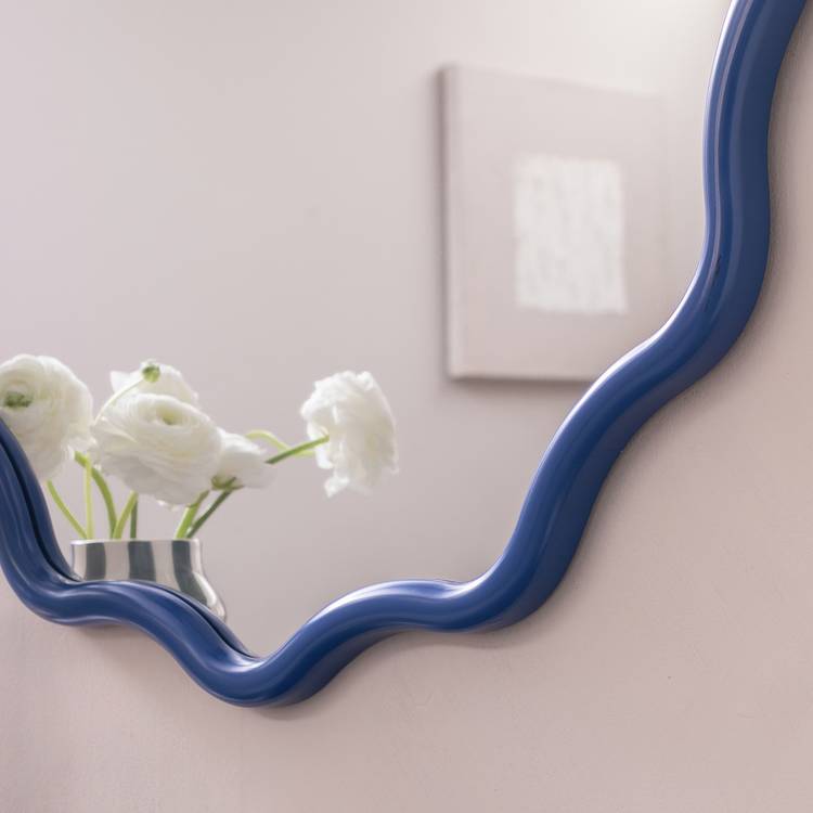 Habitat blue wavy round wall mirror 72cm (British brand)