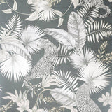Arthouse jungle theme grey wallpaper with leopard design, UK version