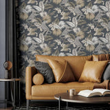 Arthouse jungle theme grey wallpaper with leopard design, UK version
