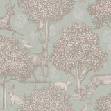 Arthouse Woodland Scene sage green wallpaper, imported from the UK