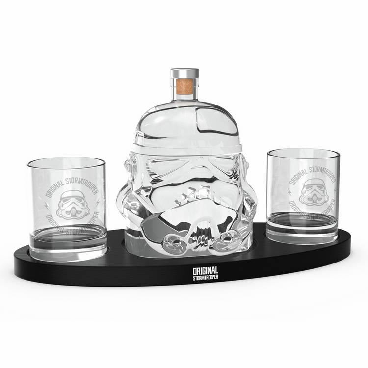 Star Wars Stormtrooper helmet decanter set with whisky glasses, imported from the UK