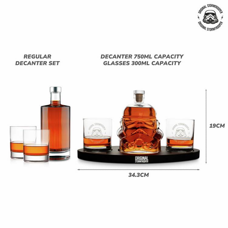 Star Wars Stormtrooper helmet decanter set with whisky glasses, imported from the UK