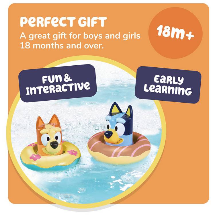 Bluey bath toy set with Bluey and Bingo floating rings, UK version