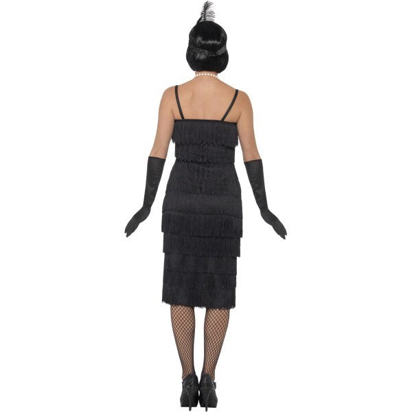 Smiffys flapper costume black long dress, imported from the UK