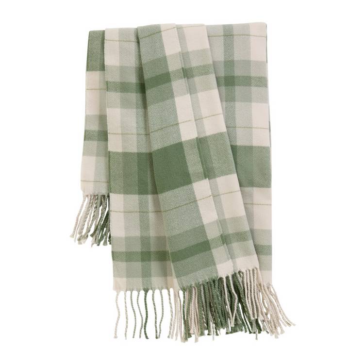 Argos Home green woven check throw 125x150cm - British product