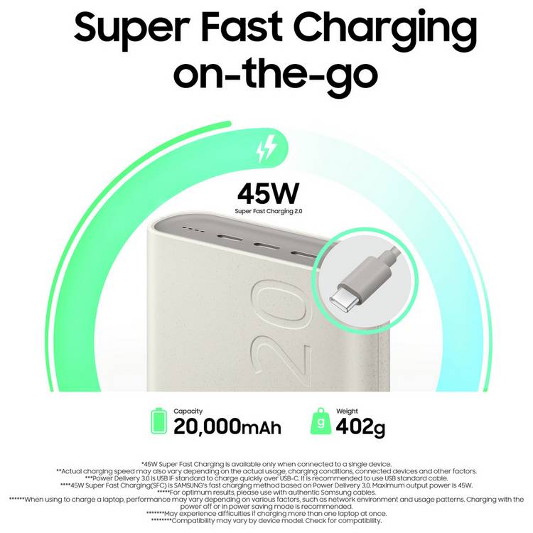 Samsung portable power bank Beige 20000mAh (British brand)