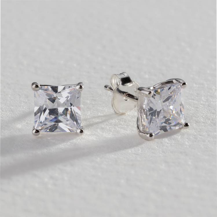 Revere sterling silver square cubic zirconia stud earrings (British brand)