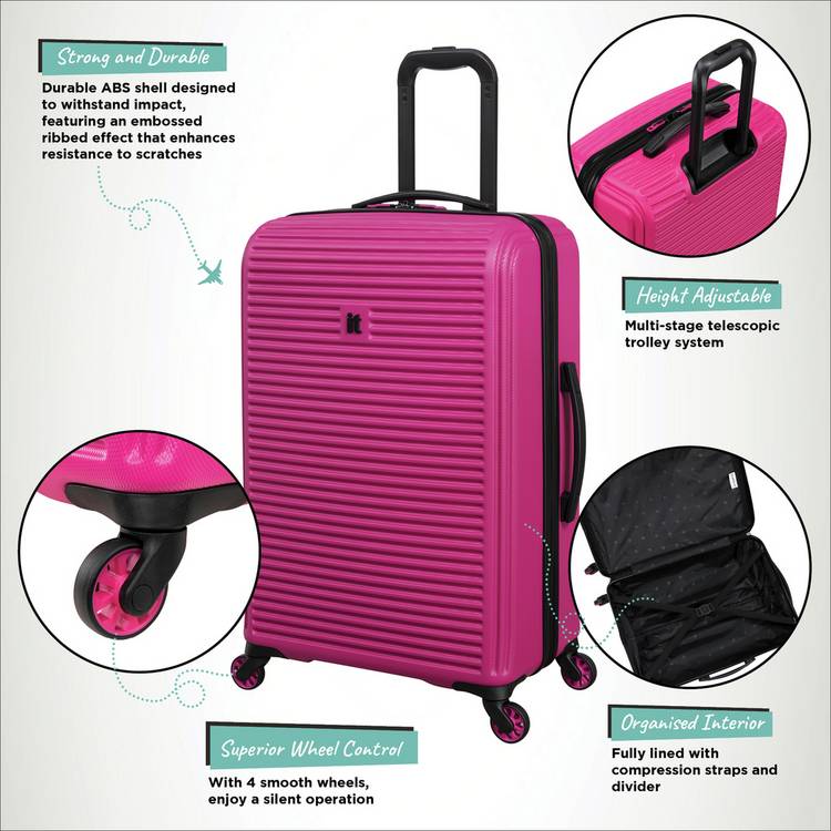 it Luggage hard suitcase set pink 3-piece, imported from the UK