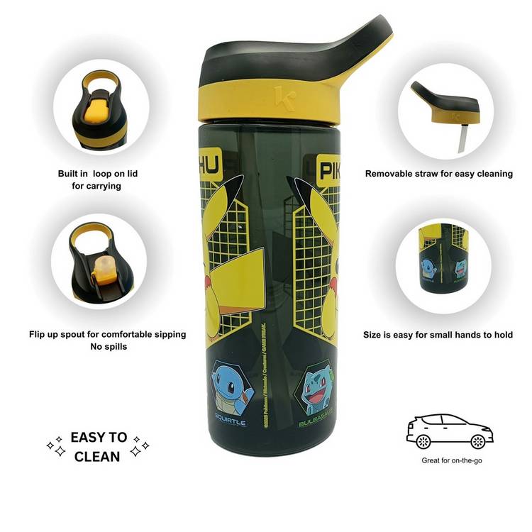 Hox Pokémon Pikachu black sipper water bottle 600ml, imported from the UK