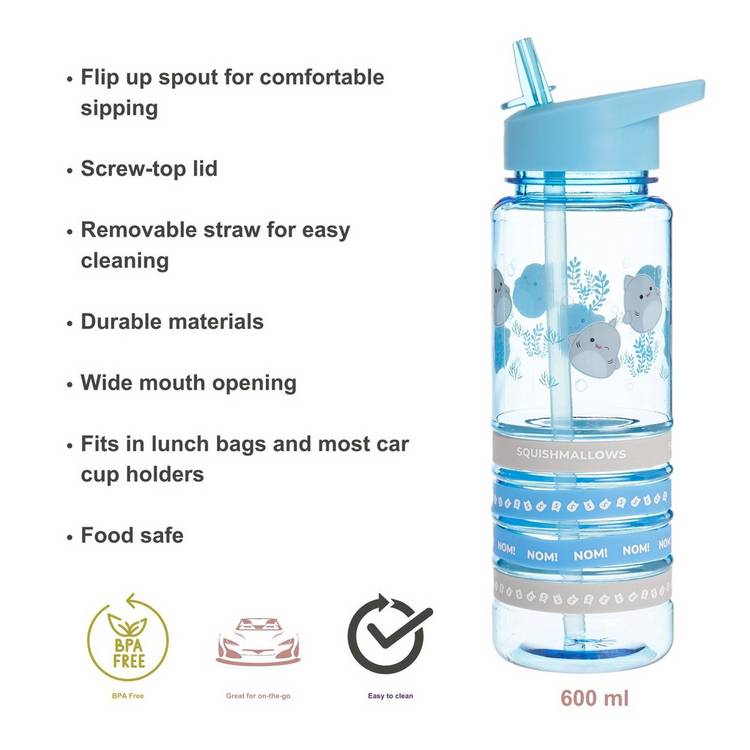 Hox Squishmallows Gordon the Shark sipper water bottle 580ml, UK version