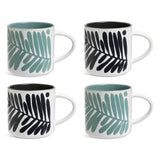 Habitat stoneware mugs leaf pattern green black set of 4 - British product