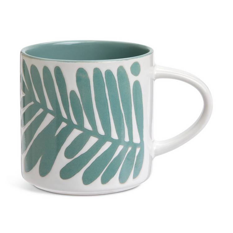 Habitat stoneware mugs leaf pattern green black set of 4 - British product