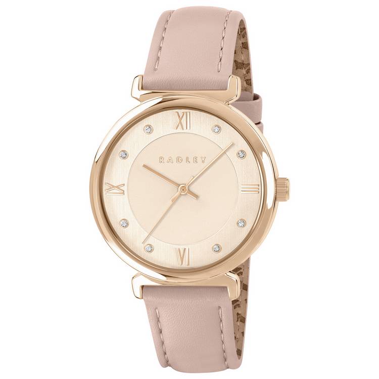 Radley rose gold watch pink leather strap 35mm, imported from the UK
