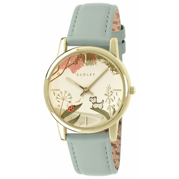 Radley gold plated watch with green artichoke leather strap 35mm (British brand)
