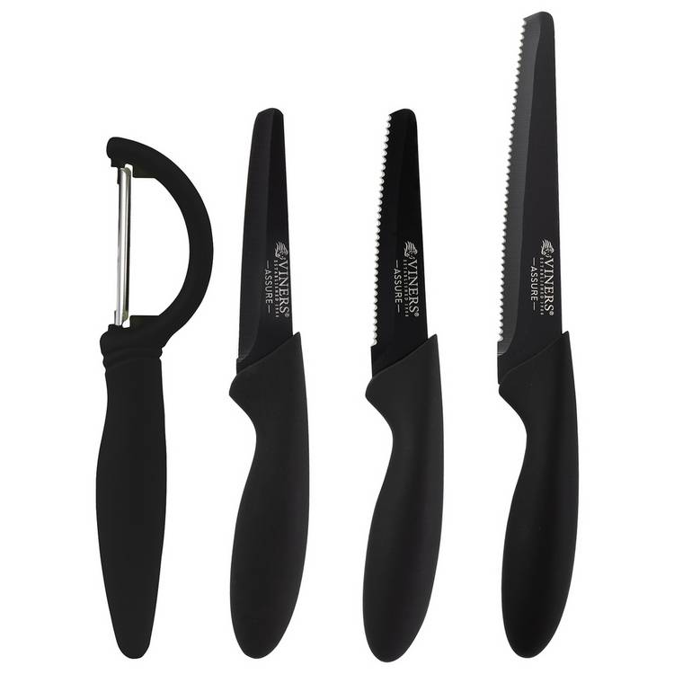 Viners 4 piece knife and peeler set black, UK version