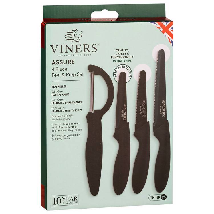 Viners 4 piece knife and peeler set black, UK version