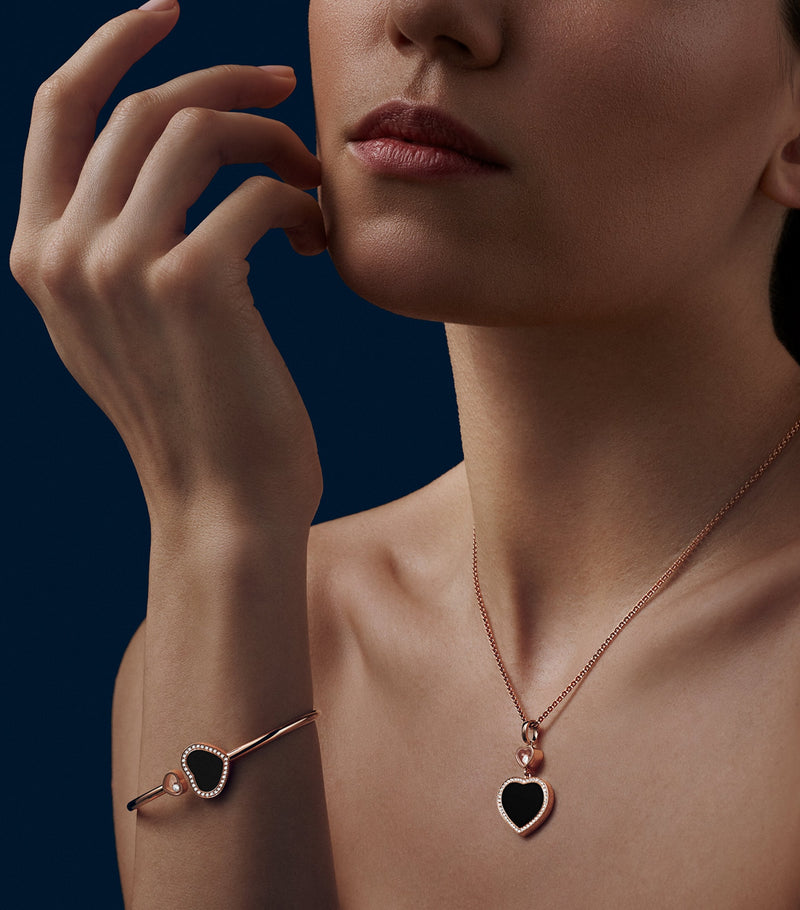 Chopard Happy Hearts rose gold diamond onyx bracelet 17cm - British product